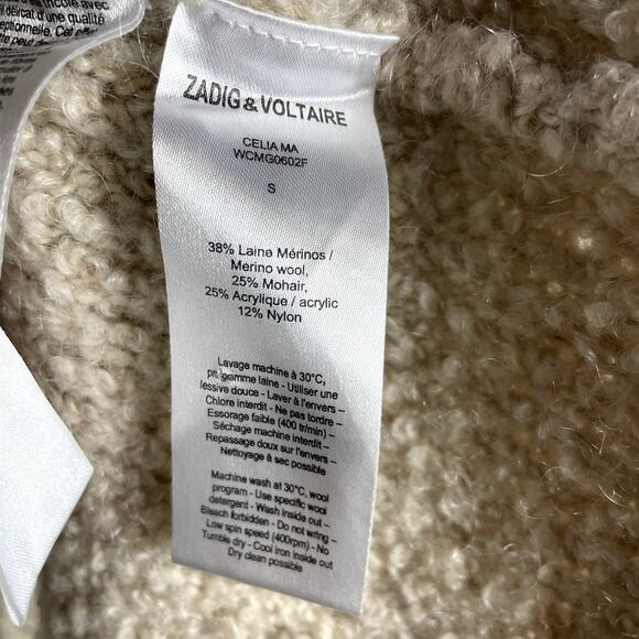 Zadig & Voltaire Celia Ma Cardigan‎ Open Front Sweater Tan Wool Mohair Sz S - Picture 7 of 8